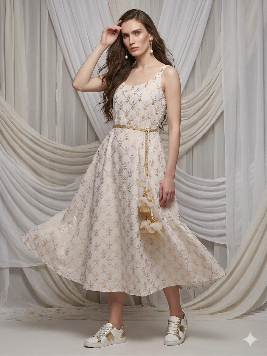 Ivory Gold Midi Dress