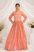 Coral Floral Embroidered Gown