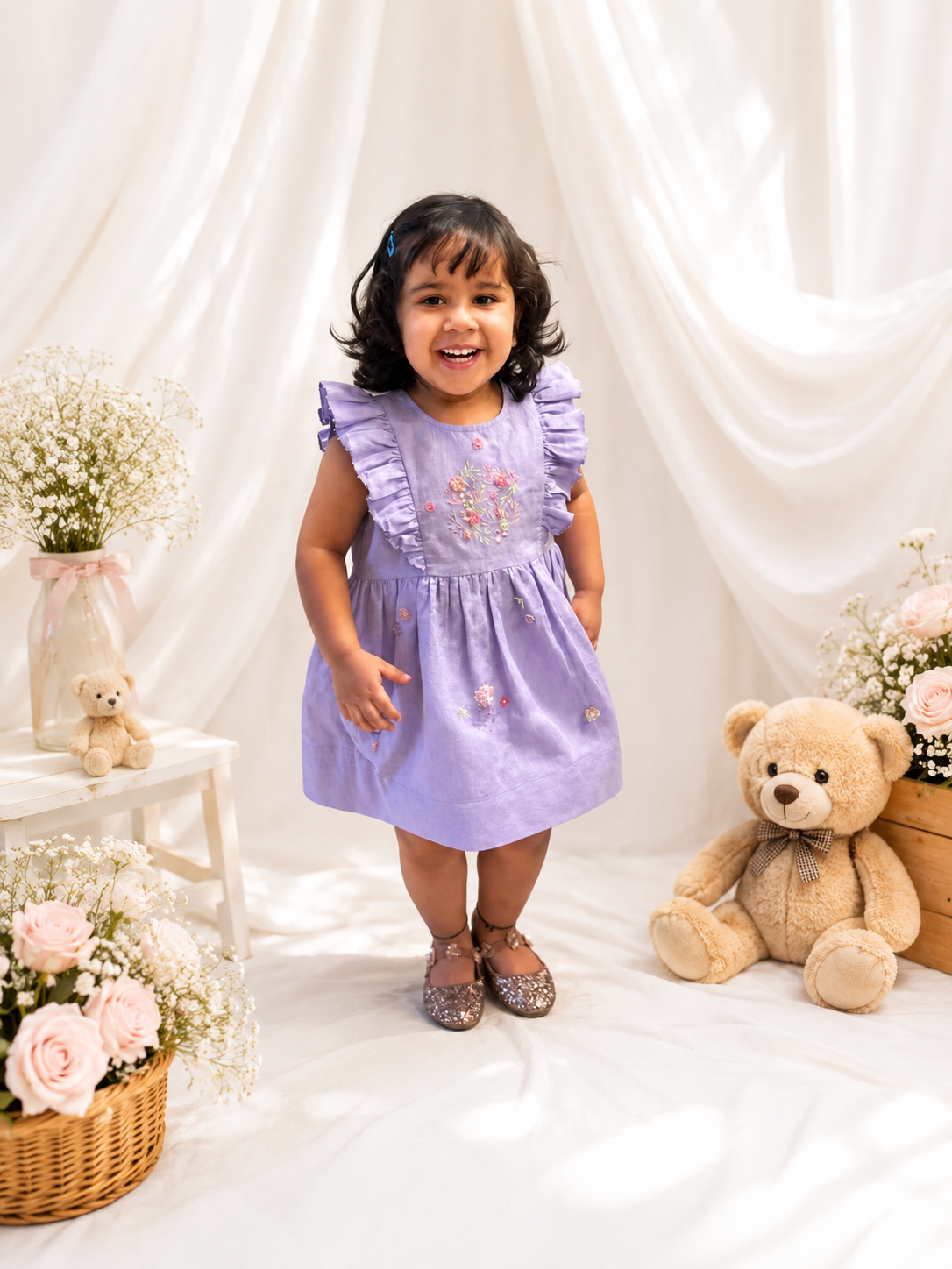 Lavender Blossom Embroidered Dress