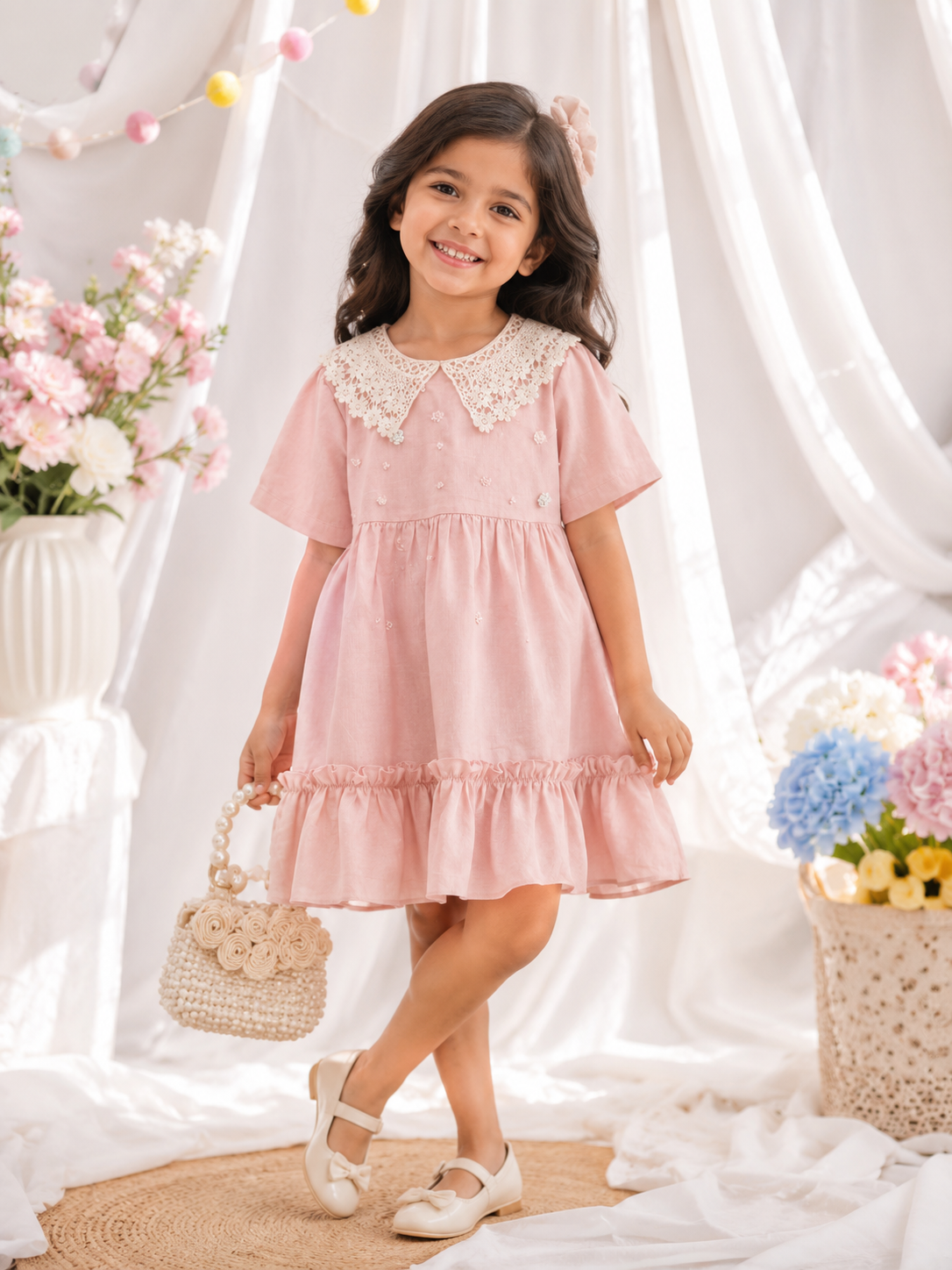 Rosette Lace Collar Dress