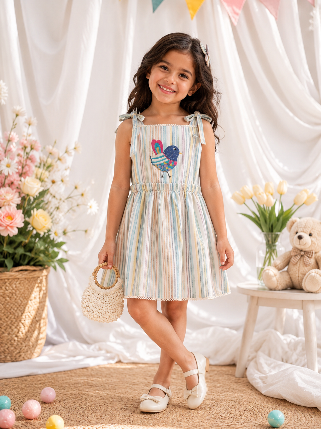 Pastel Bird Stripe Dress