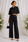 Midnight Noir Embroidered Crop Co-ord Set