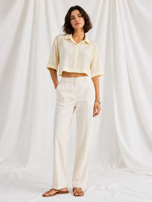 Buttercream Embroidered Crop Co-ord Set