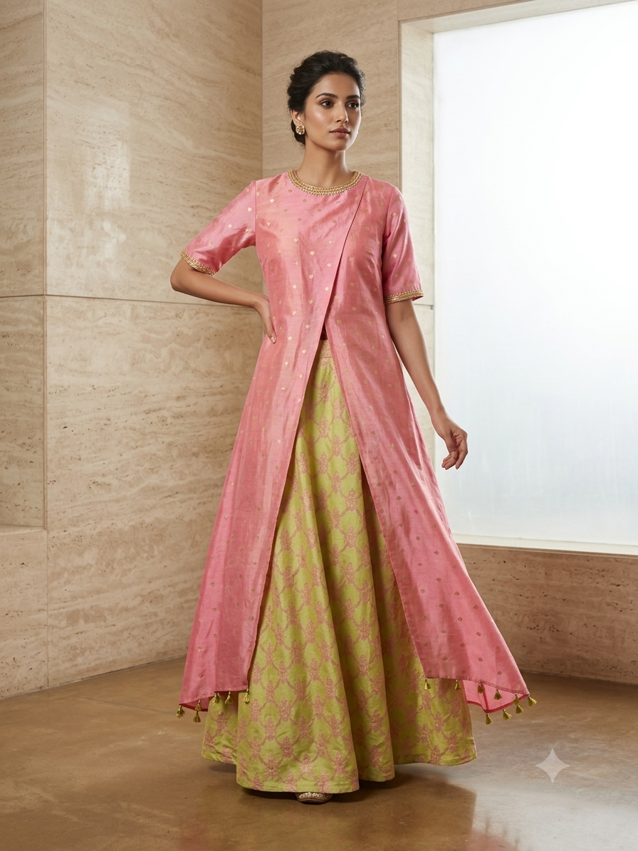 Pink Layered Festive Jacket Set