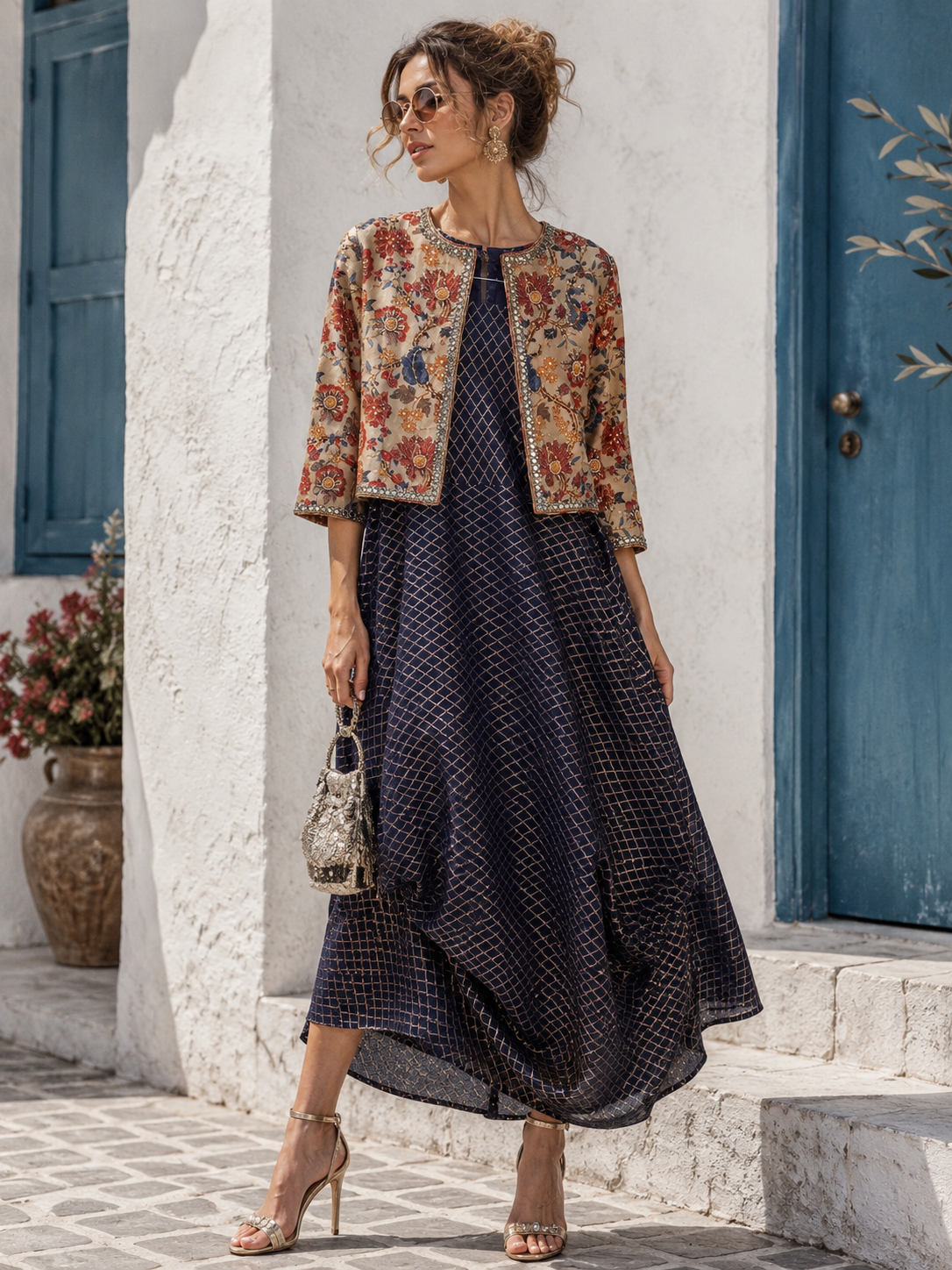 Navy Printed Jacket Dress