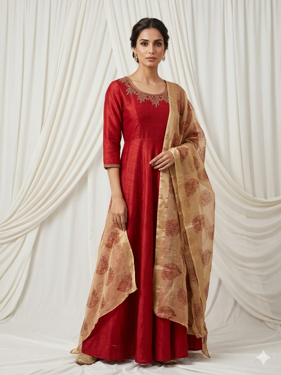Crimson Anarkali Dupatta Set
