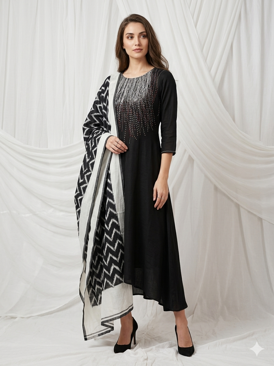 Azure Chanderi Kurta Set with Printed Dupatta