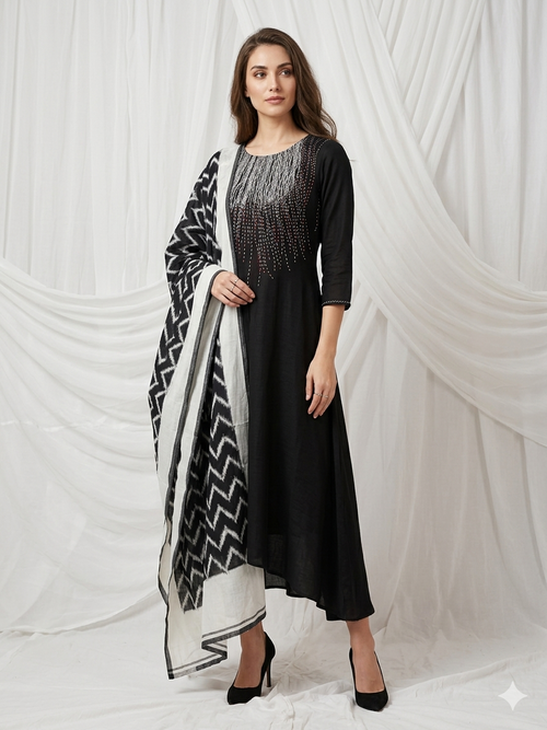 Azure Chanderi Kurta Set with Printed Dupatta