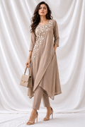 Mustard Embroidered Chanderi A-Line Kurta