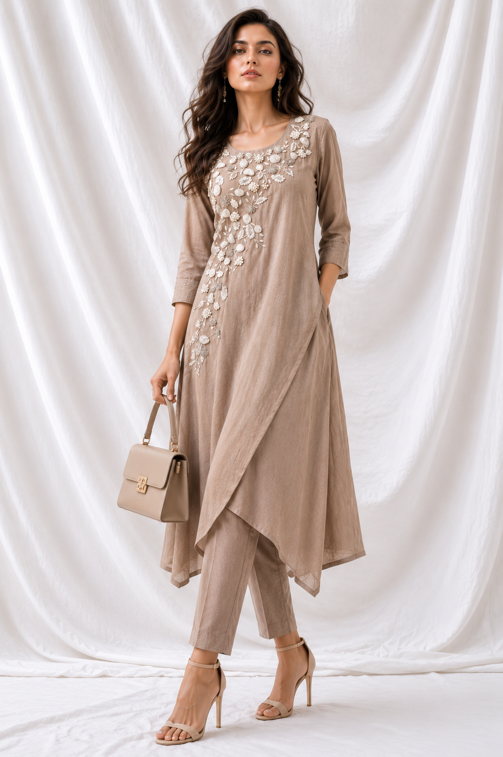 Mustard Embroidered Chanderi A-Line Kurta