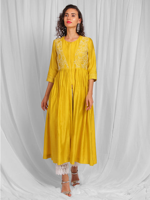 Black Embroidered Chanderi Anarkali Kurta
