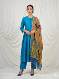 Peach Floral Chanderi Front Open Kurta