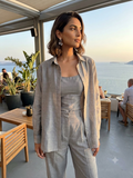 Natural Linen Embroidered Shirt Set