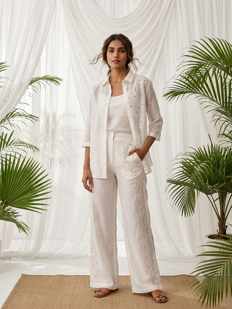 White Vine Linen Co-ord Set