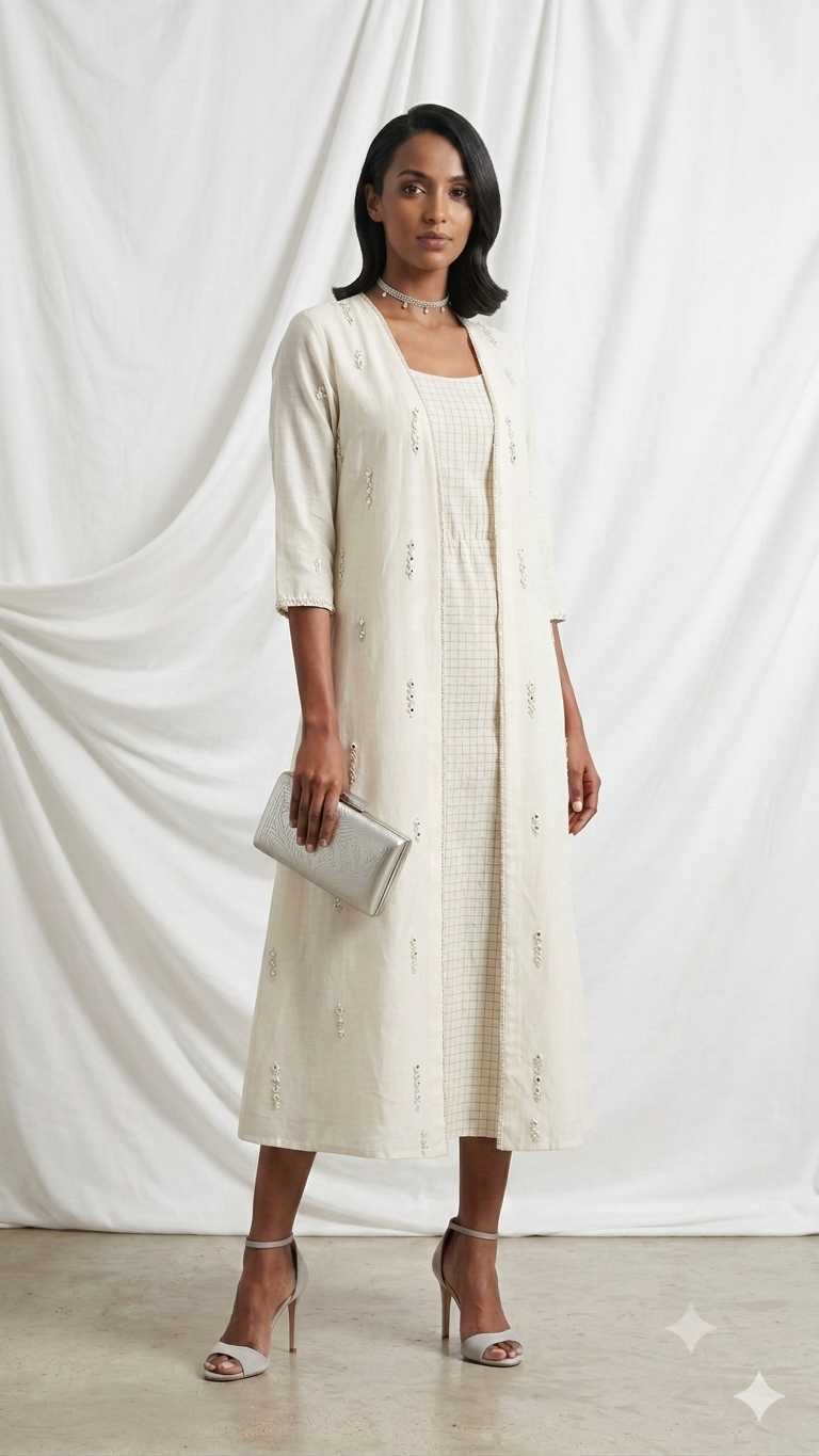 Ivory Embellished Jacket Dress