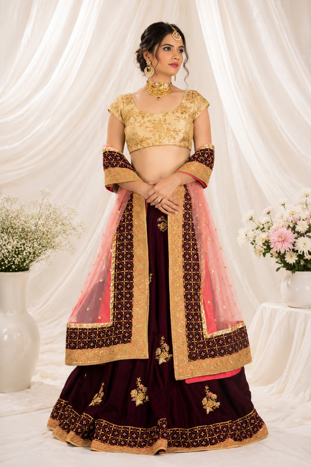 Royal Blue & Green Banarasi Lehenga Set