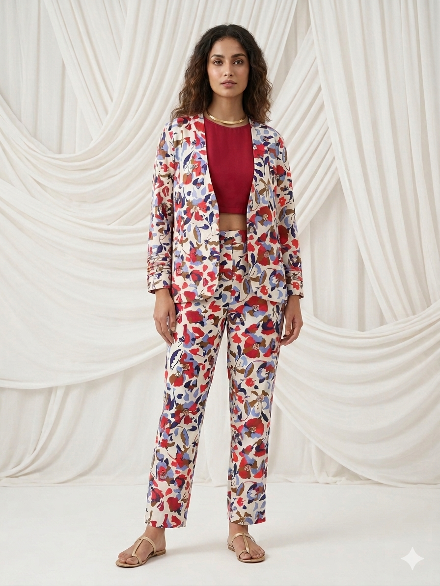 Ivory Embroidered Longline Co-Ord Set
